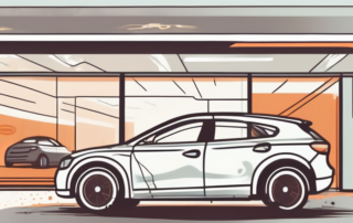 A car with visible signs of repair in a dealership