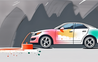 A car half covered with fresh paint