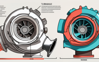 A turbocharger with various parts labeled