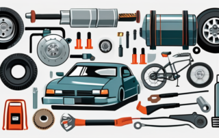 Various car parts like engine