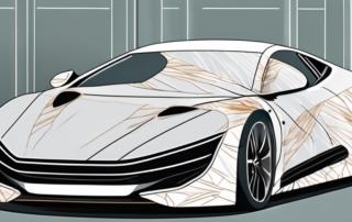 A car hood (motorhaube) being wrapped (folieren) with a film