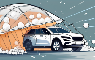 A car covered with a homemade hail protection made of various diy materials like bubble wrap