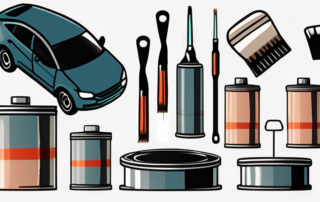 Various car repair tools such as a paintbrush