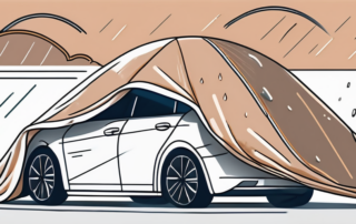A car partially covered with a half-car cover