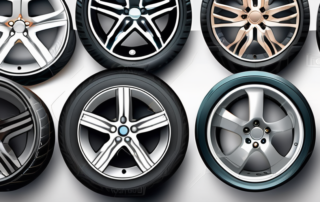 A variety of car rims displayed in a row