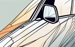 A cracked left side mirror of a car