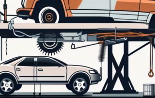 A car on a lift with visible underbody