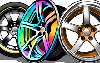 Various types of car rims displayed in a local store setting
