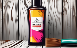A brightly colored polish bottle with a brush