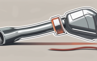 A car exhaust pipe with a patch and a few tools like a wrench and sealant tube nearby