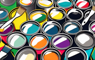 A set of car paint cans in various colors