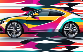 A car half covered with a vibrant vehicle wrap
