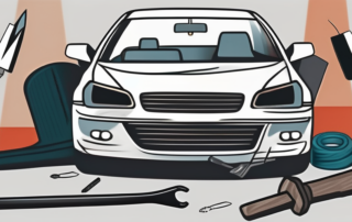 A car with a damaged bumper in the foreground