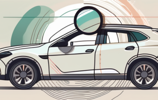 A car with a magnifying glass hovering over it