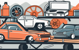 Various car parts like an engine