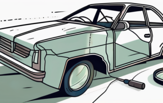 A crashed car with a magnifying glass hovering over it
