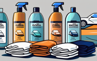 Various car cleaning products like wax