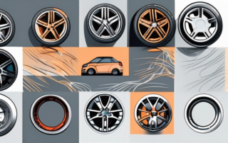 Various car rims being cleaned with different tools and products