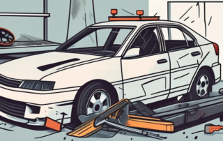 A damaged car with visible signs of an accident