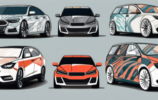 Various types of car wraps displayed on different car models
