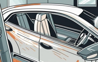 A car interior being cleaned with various tools like a vacuum