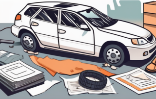 A damaged car with a sold sign on it