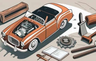 A vintage car partially restored