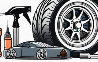 A car tire with a pressure gauge inserted into the valve