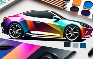 A car being wrapped in a vibrant