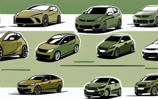 Several cars in different shades of matte olive green