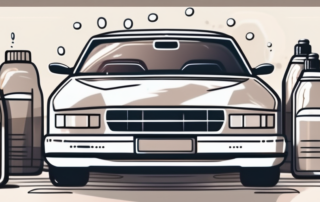 A car with its headlights prominently displayed