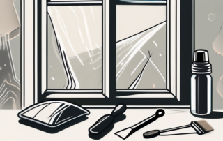 An old window with peeling window film