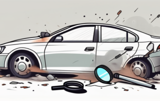 A crashed car with a magnifying glass hovering over it