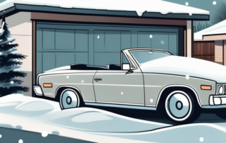 A convertible car parked in a cozy garage