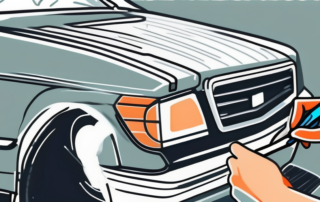 A car with a small scratch being repaired using a paint pen