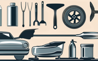 Various metallic car body fillers and tools such as a spatula