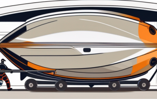 A boat hull being polished with a buffer