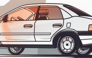 A used car with price tags and key features highlighted