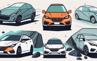 Several cars with different types of protective films applied to their windshields and hoods