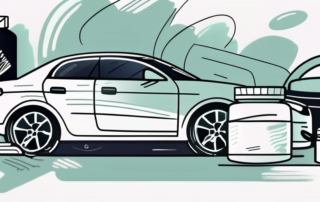 A car with visible scratches on its surface and a set of car care products like polish and buffing pads nearby