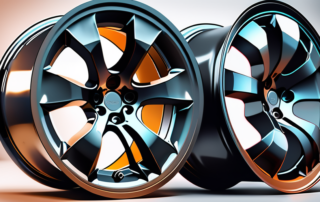 A set of car rims undergoing a ceramic coating process