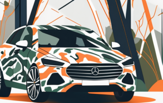 A car being wrapped in camouflage-style auto foil