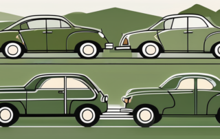 Several cars in various shades of matte olive green