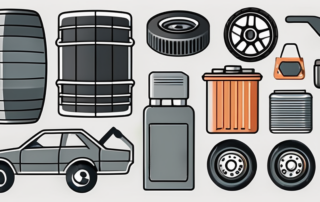 Various car parts like an engine