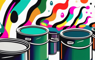 Different types of binders (depicted as abstract shapes) interacting with colorful paint droplets