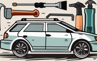 A car with visible hail damage on its roof and hood