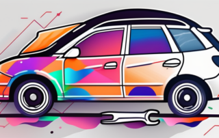 A car half covered with a colorful adhesive foil