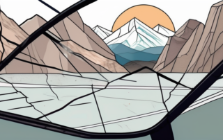 A cracked windshield with a repair kit nearby