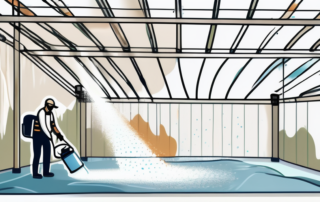 A fabric roof being treated with a waterproofing spray