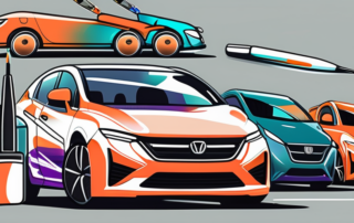 Several different types of vehicles in various vibrant colors